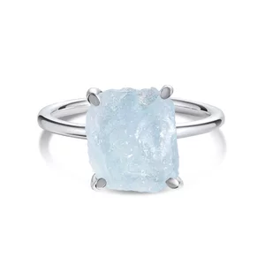 Silver Simple Stone Aquamarine ezüst gyűrű