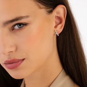 Táncoló színes szívek ezüst fülbevaló