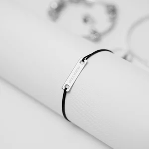 Bratara cu snur Placuta Silver din argint 25 mm personalizata cu text/  simbol
