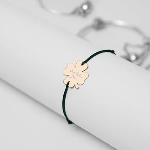Bratara cu snur Trifoi Rose din argint 17 mm personalizata cu text si simbol