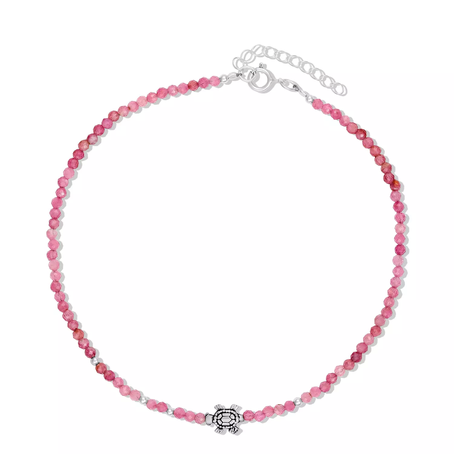 Bratara de glezna din argint Silver Turtle of Pink Tourmaline