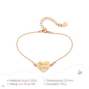Bratara din argint Inima Rose 20 mm personalizata cu text/ simbol