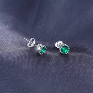 Cercei de argint Little Shiny Emerald