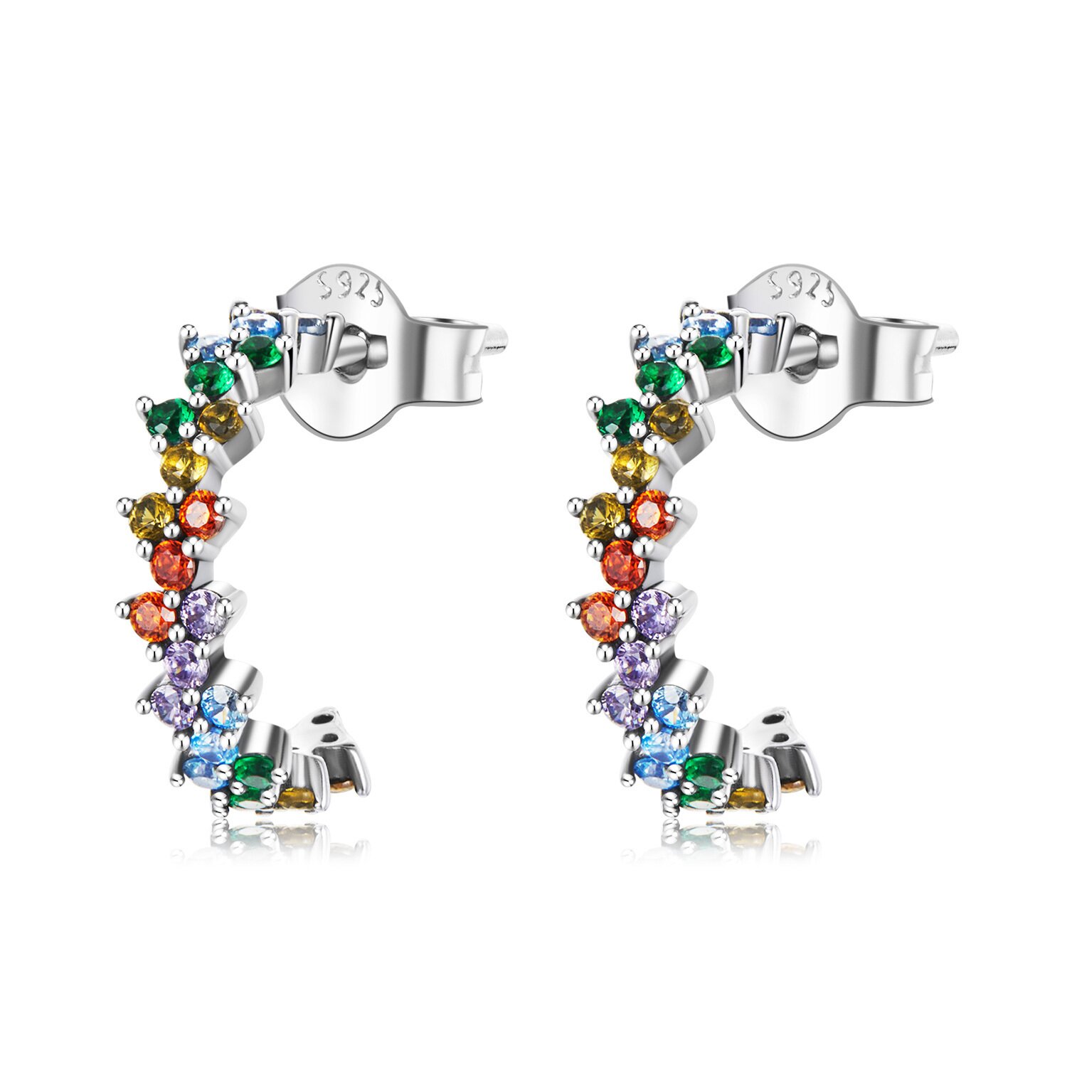 Cercei din argint arched studded rainbow