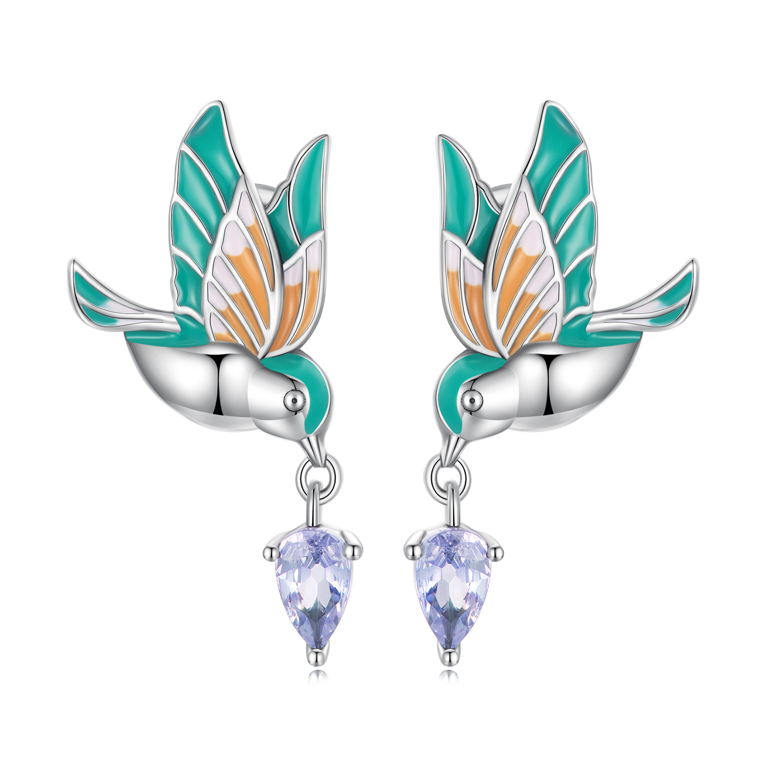 Cercei din argint Bird Teardrop