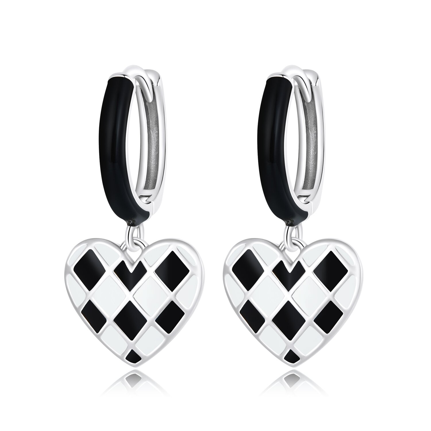 Cercei din argint black and white heart