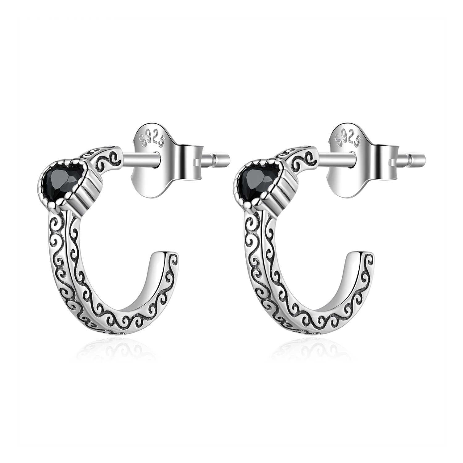 Cercei din argint black vintage heart