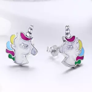 Cercei din argint cu Unicorn Colorat