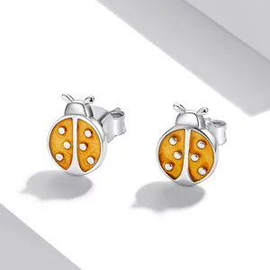 Cercei din argint Enamel Orange Ladybug