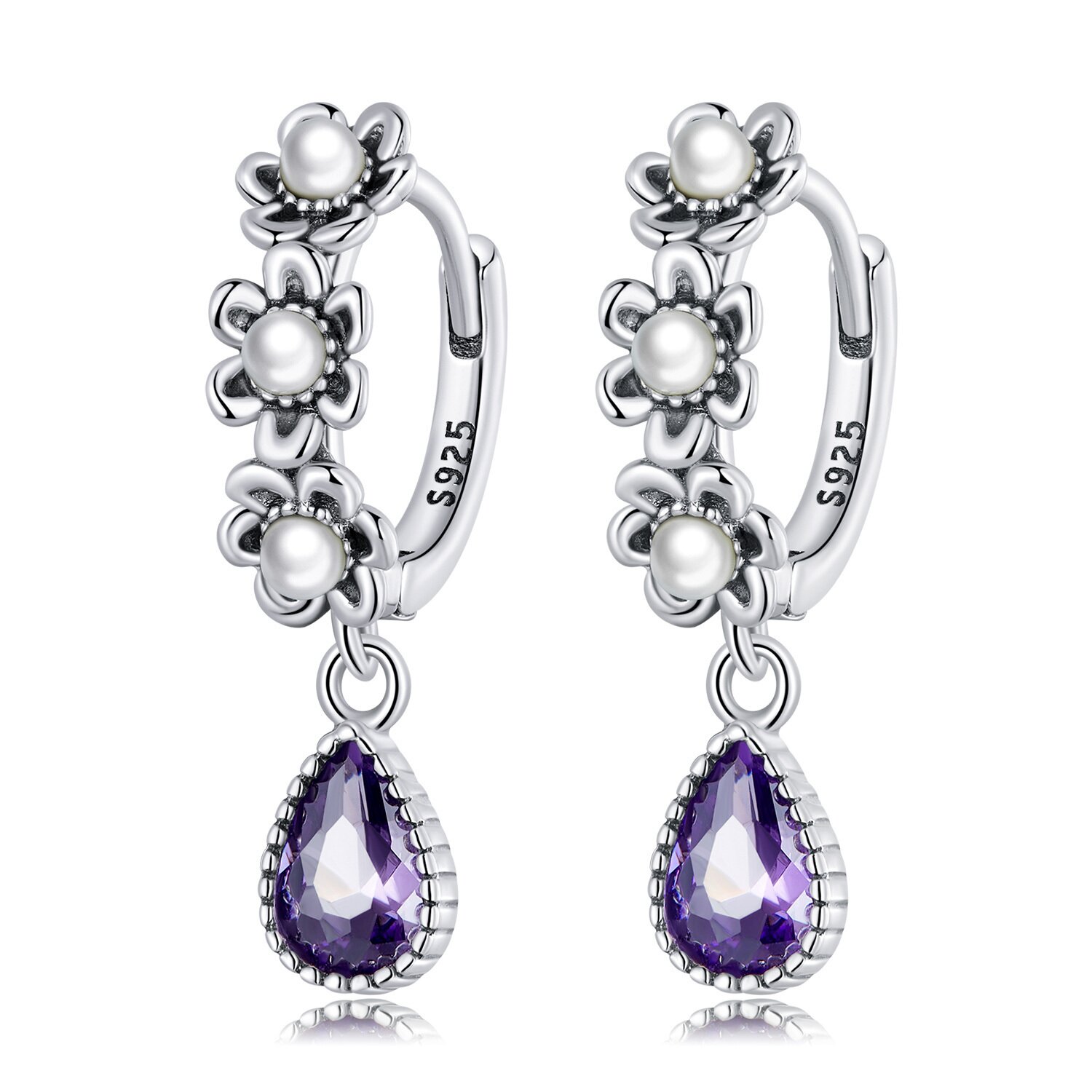 Cercei din argint flower pearls