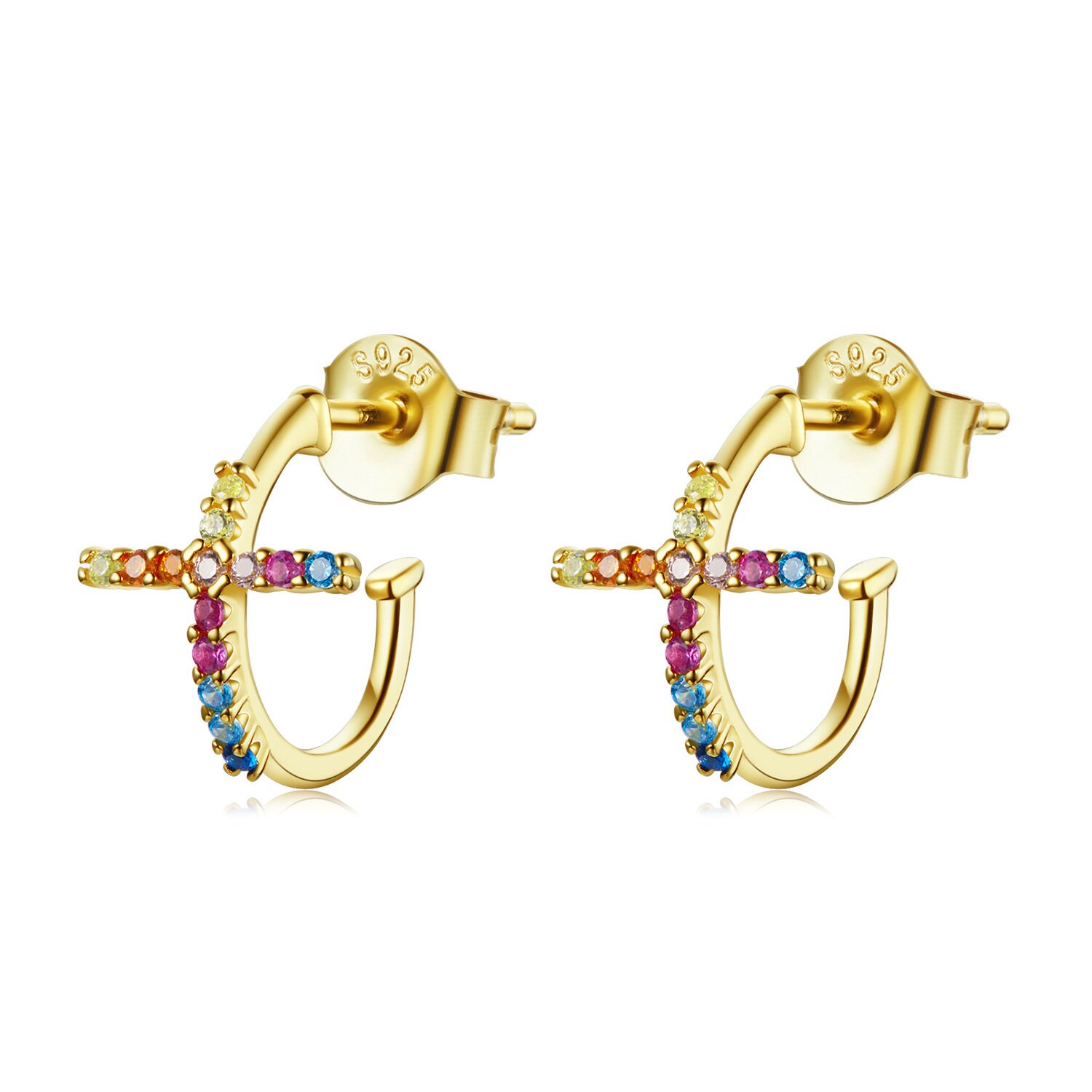 Cercei din argint golden arched rainbow crosses