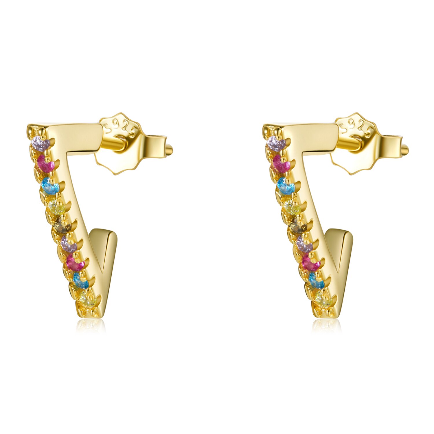 Cercei din argint Golden Colorful Triangle