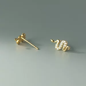 Cercei din argint Golden Crystal Studded Snake