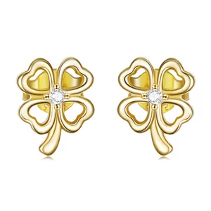 Cercei din argint Golden Four Leaf Clover