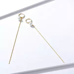 Cercei din argint Golden Long Rope & Pearls