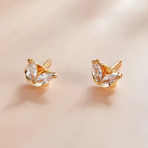 Cercei din argint Golden Oval Crystals