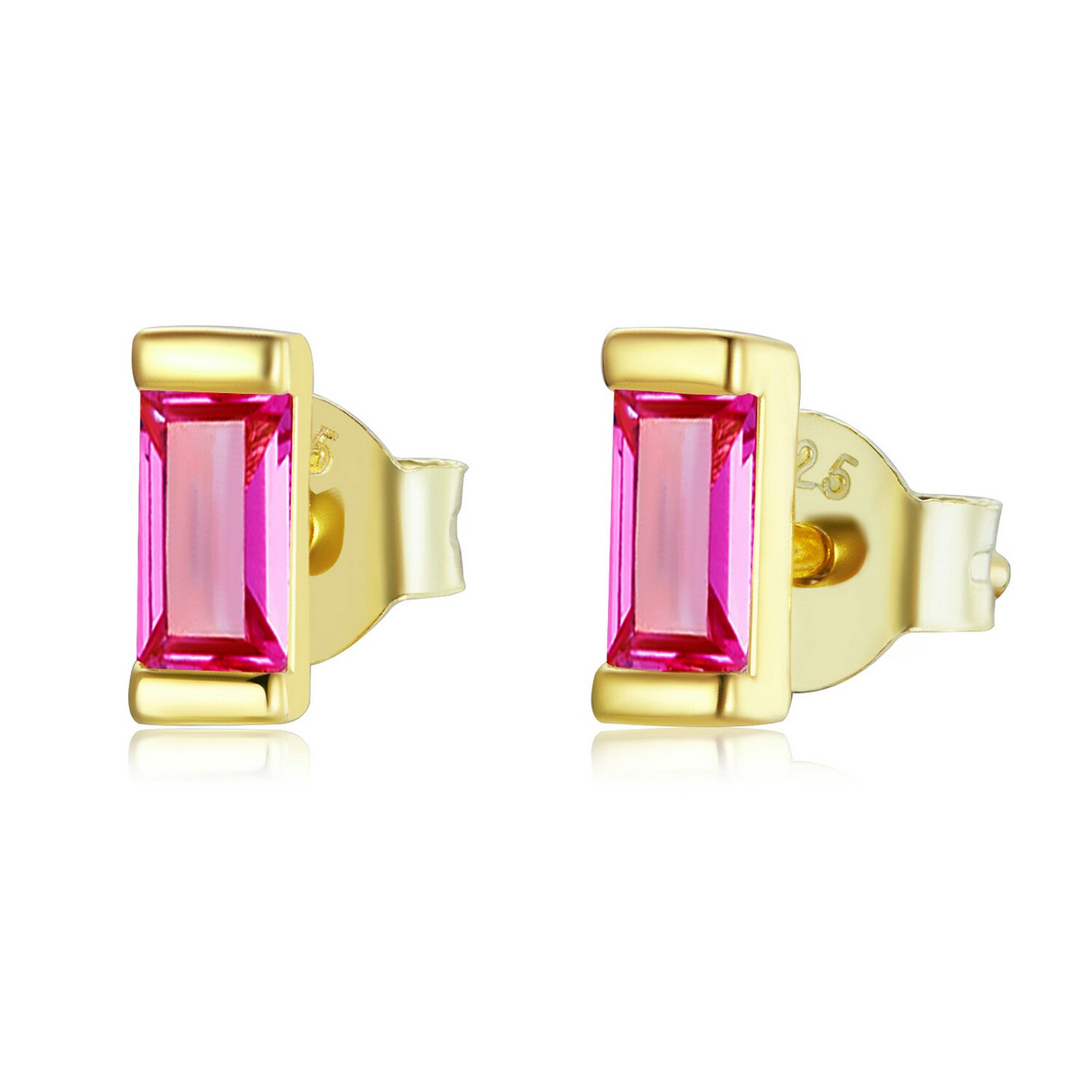 Cercei din argint golden pink rectangle