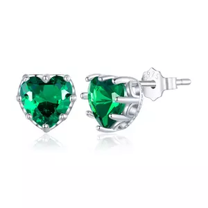 Cercei din argint Green Crystal Heart