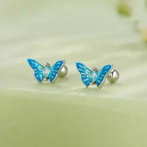 Cercei din argint Light Blue Butterflies