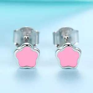 Cercei din argint Little Pink Email Flower