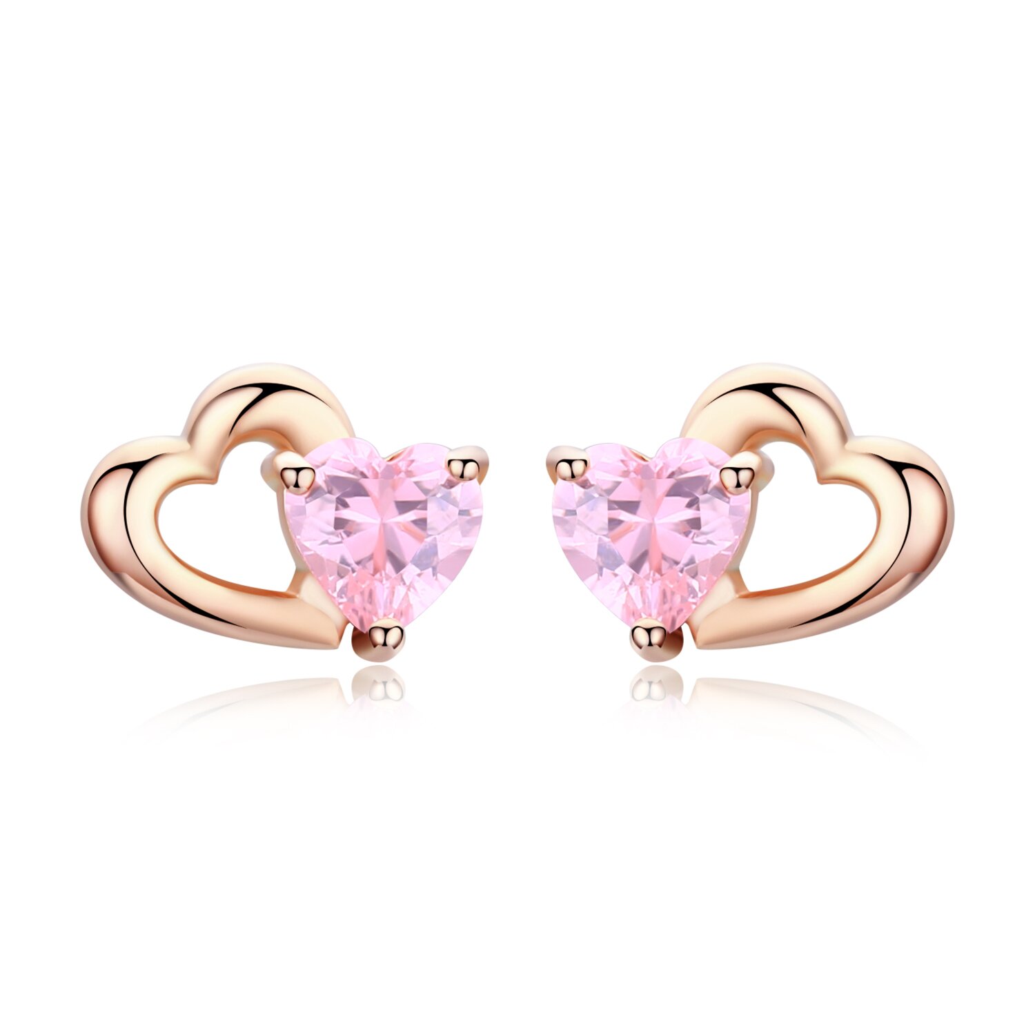 Cercei din argint Little Pink Hearts Rose Gold