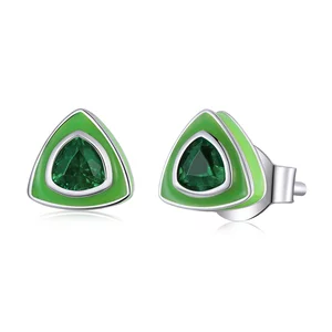 Cercei din argint Mini Green Triangle