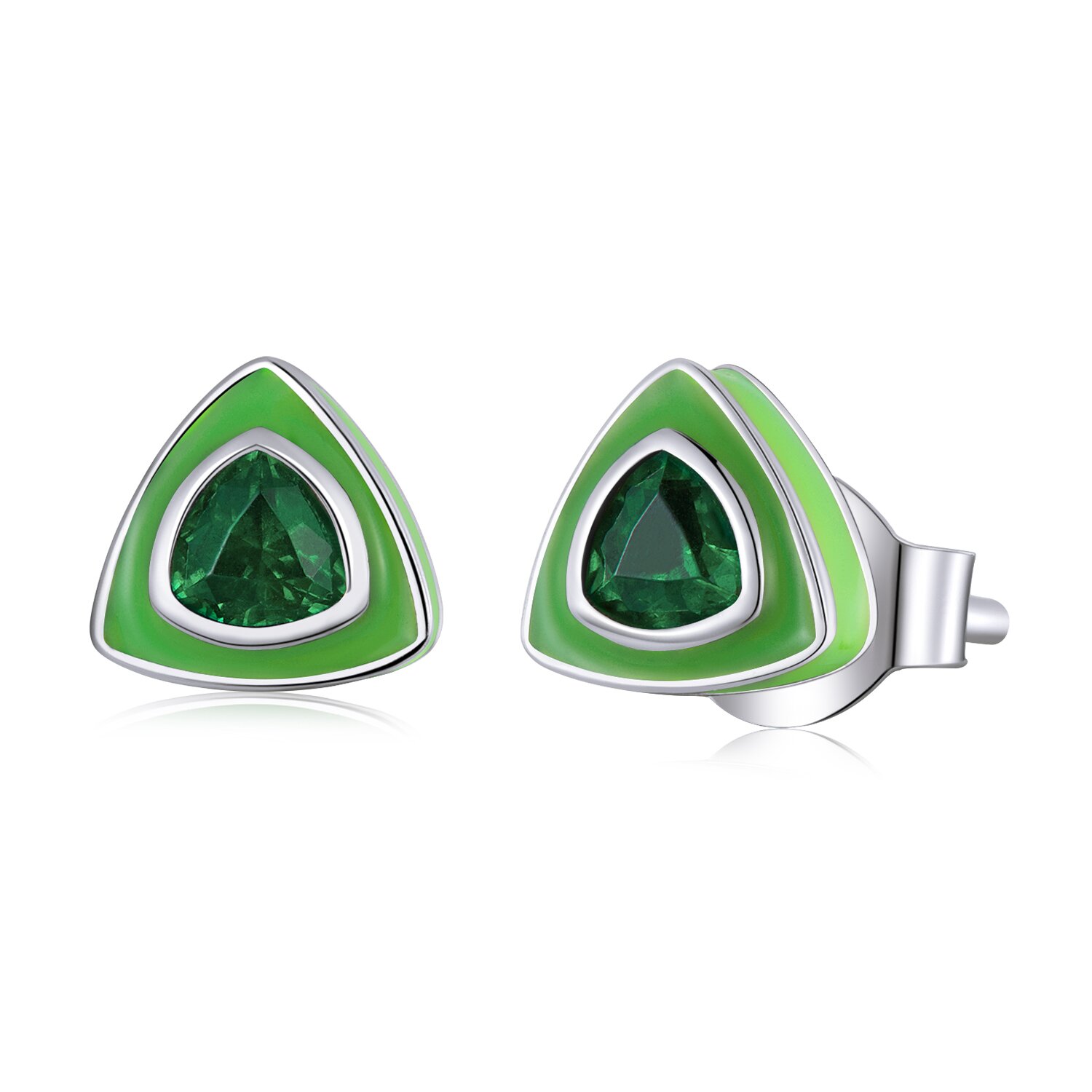 Cercei din argint Mini Green Triangle image