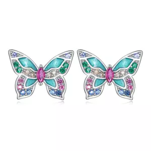 Cercei din argint Multicolor Butterfly