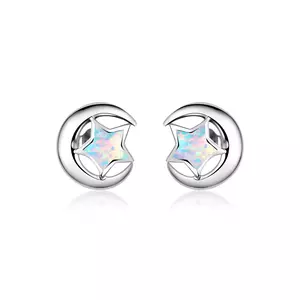 Cercei din argint Opal Moon and Stars silver