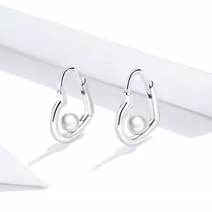 Cercei din argint Pearl Heart Hoops