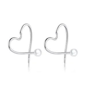 Cercei din argint Pearl Heart Hoop