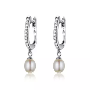 Cercei din argint Pearls & Crystals Hoops