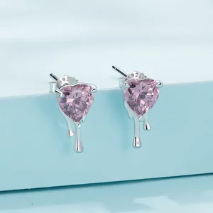 Cercei din argint Pink Droplet Heart