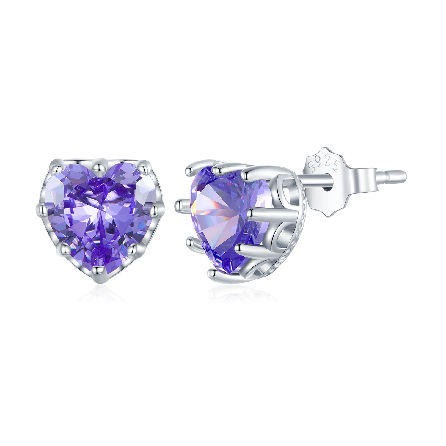 Cercei din argint Purple Crystal Heart