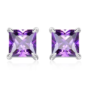 Cercei din argint Purple Crystal Squares