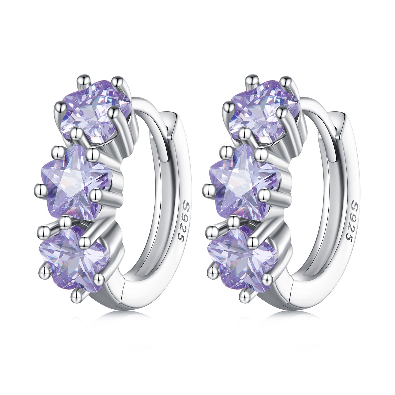 Cercei din argint purple stars