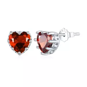 Cercei din argint Red Crystal Heart