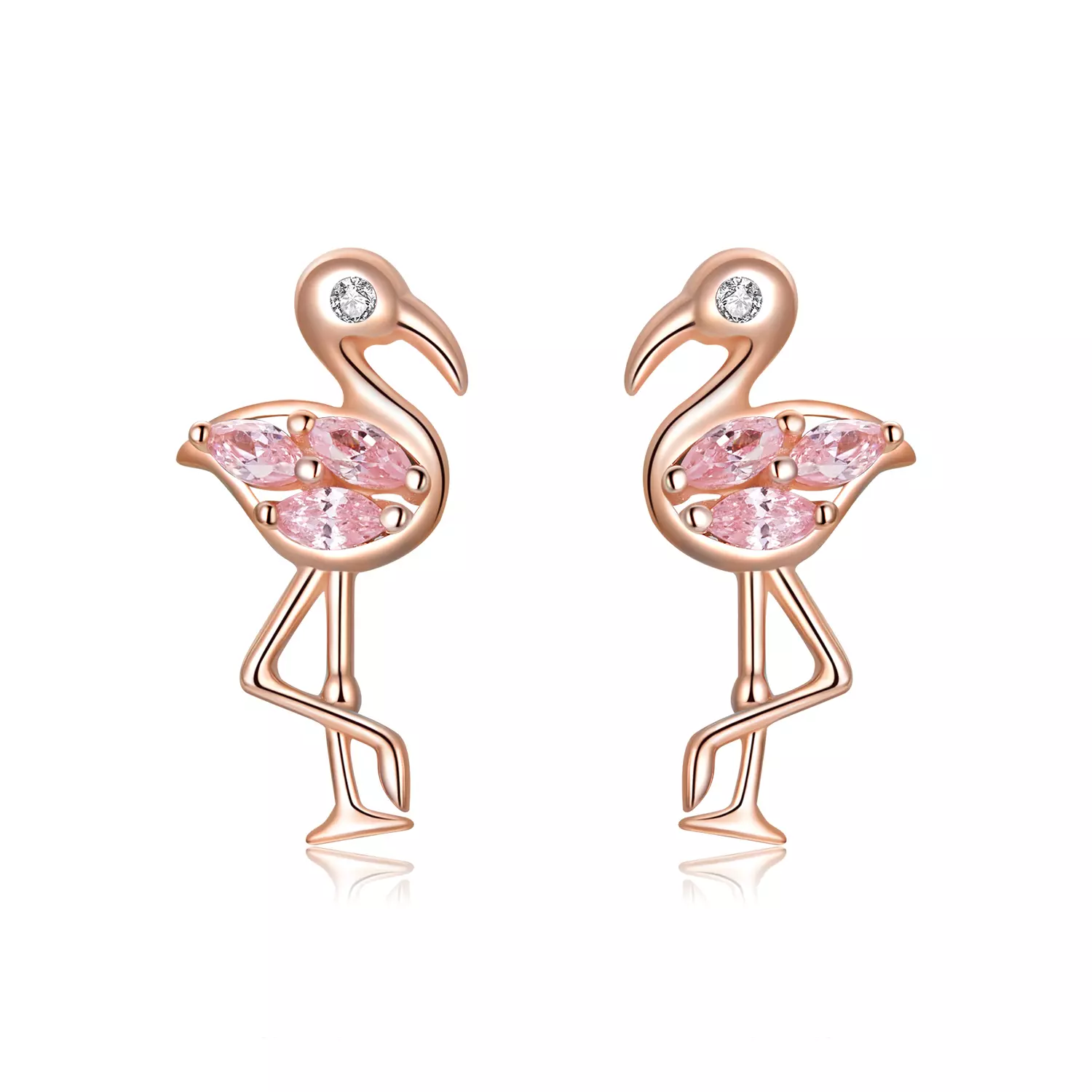 Cercei din argint Rose Gold Flamingo