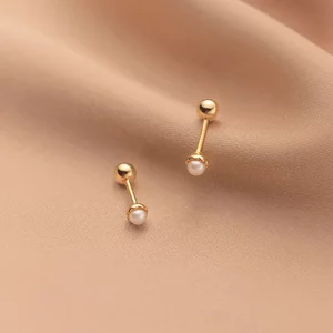 Cercei din argint Rose Gold Studded Pearls