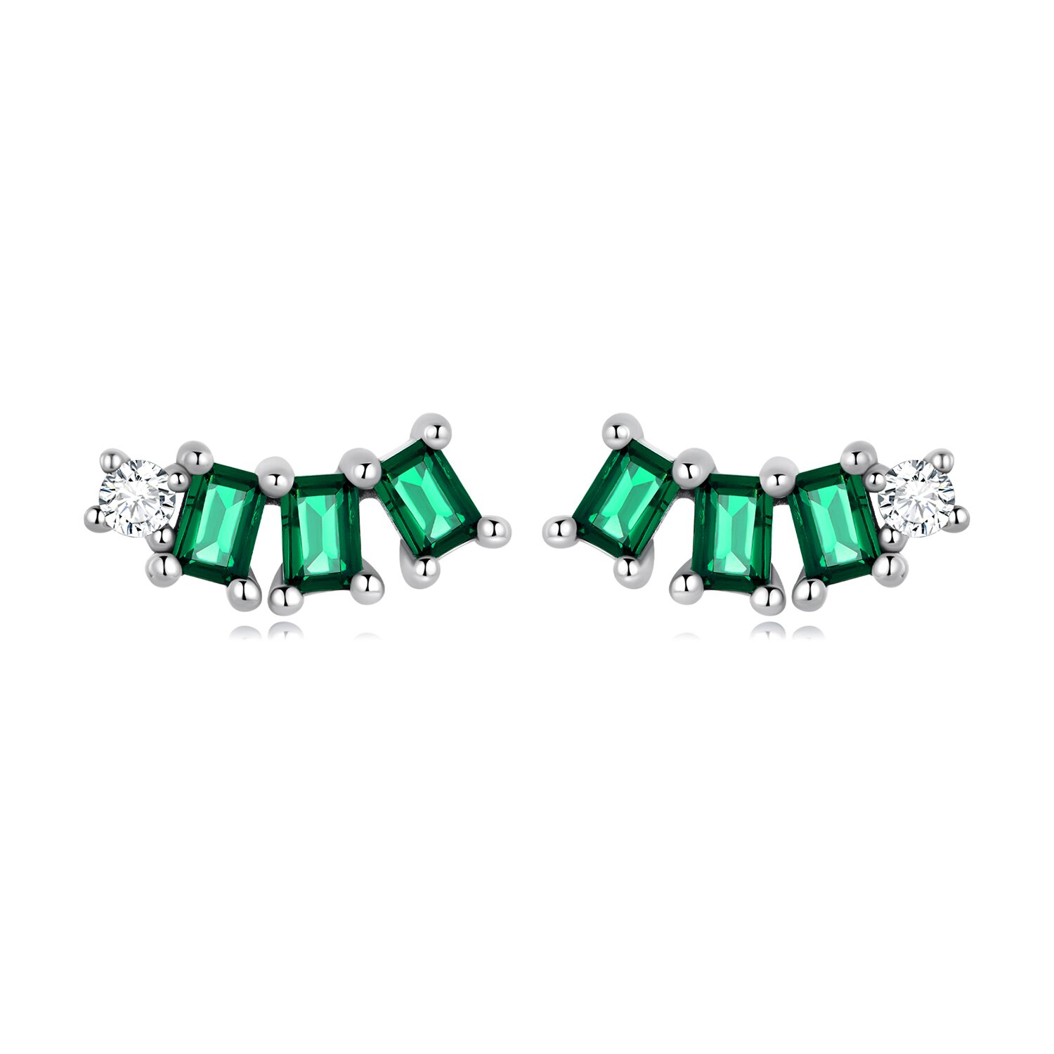 Cercei din argint triple green rectangles