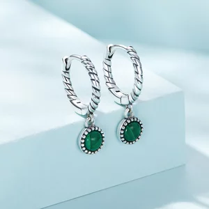 Cercei din argint Twisted Green Drops