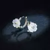 Cercei din argint White Flowers Hoops picture - 6