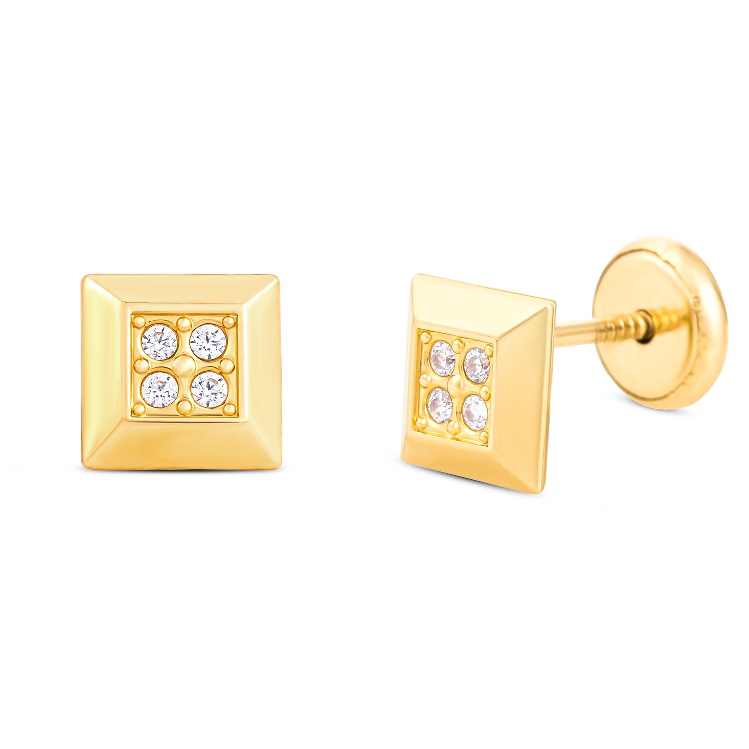 Cercei din aur 14K 3D Square and Crystals