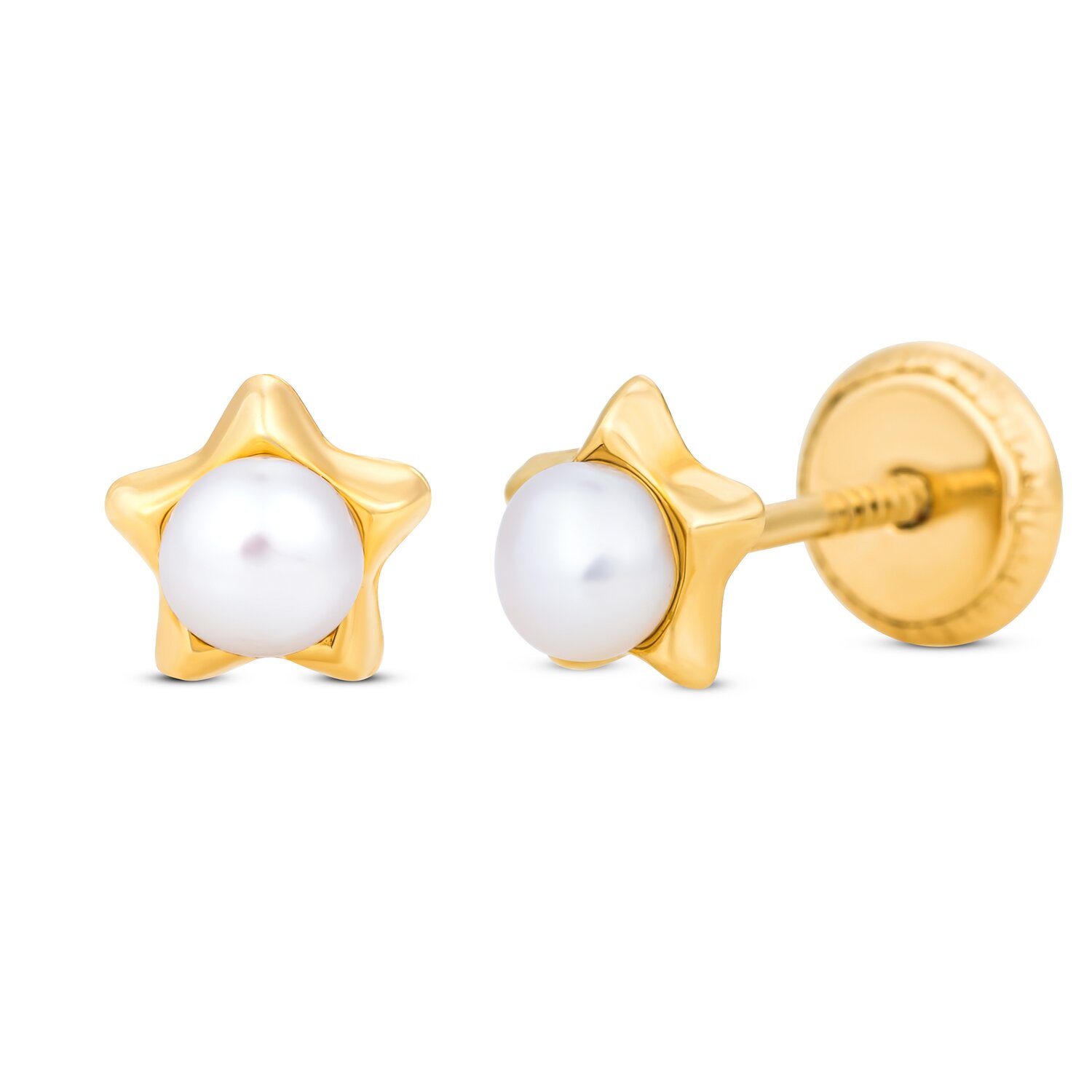 Cercei din aur 14K pentru copii 3D Star and Pearls