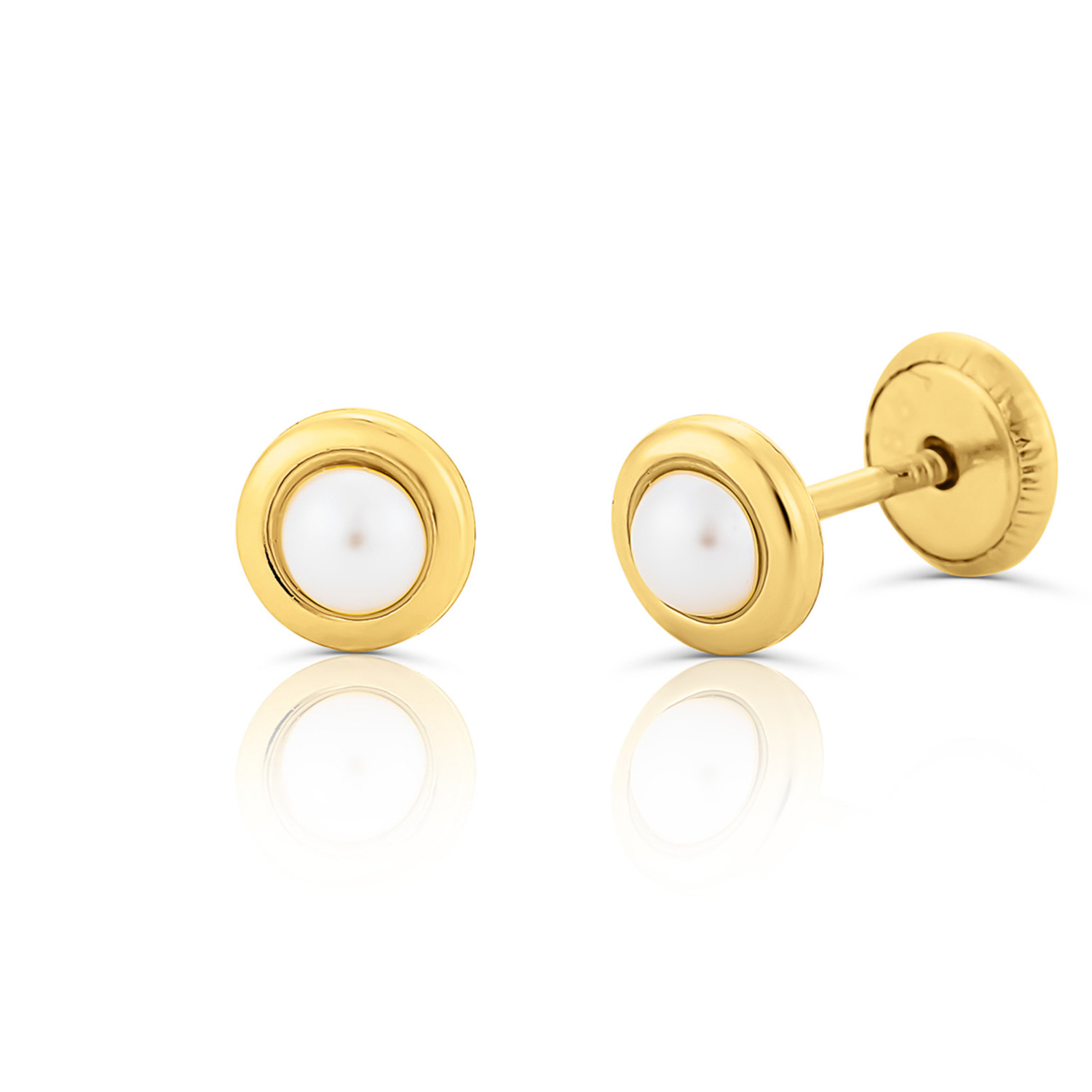 Cercei din aur 14k pentru copii, Circle and Small Pearls