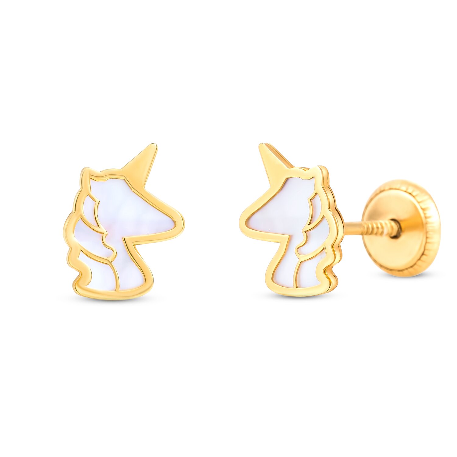 Cercei din aur 14K pentru copii Mother Pearl Unicorn