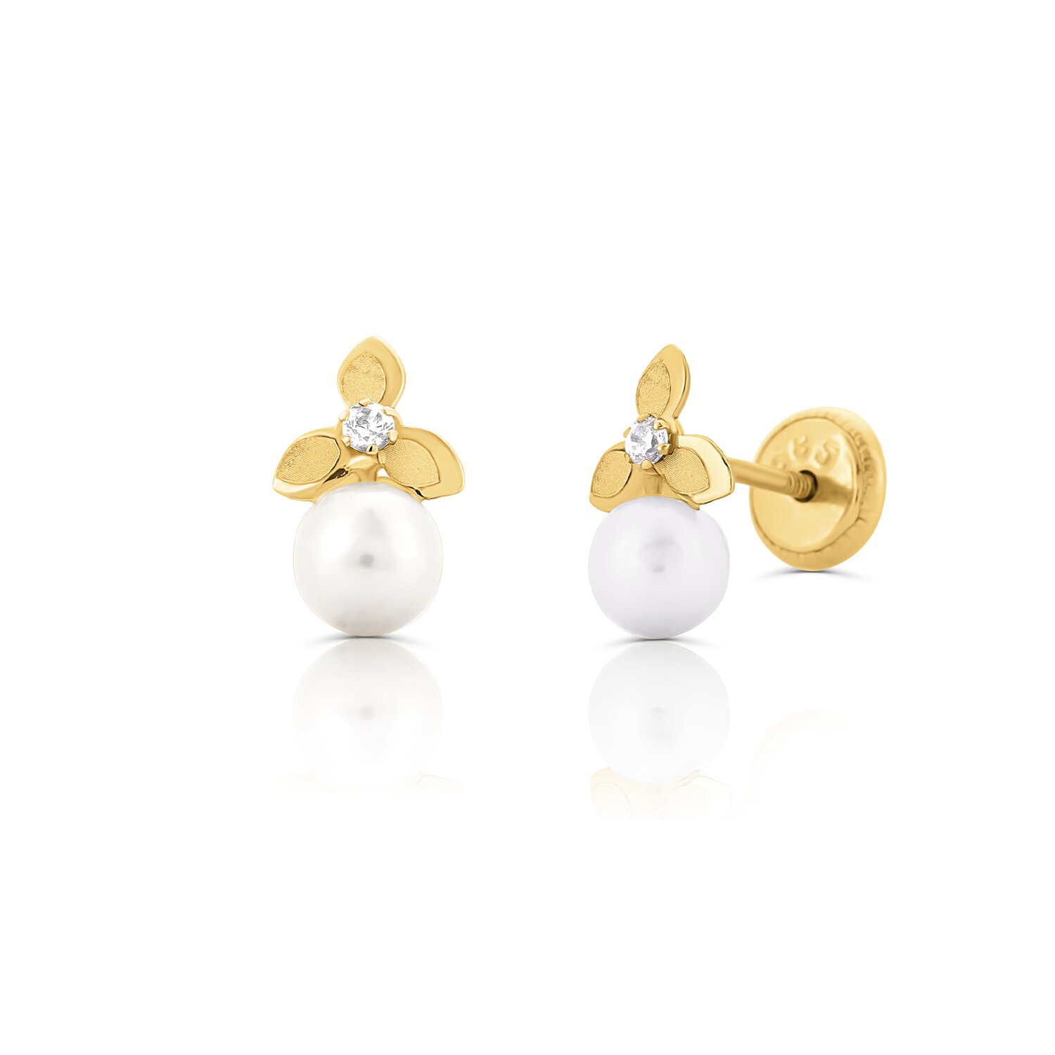 Cercei din aur 14K pentru copii Pearls and Flowers