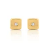 Cercei din aur 14K pentru copii Small Square and Crystals picture - 2