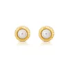 Cercei din aur 14k pentru copii, Striped Circle and Small Pearls picture - 2