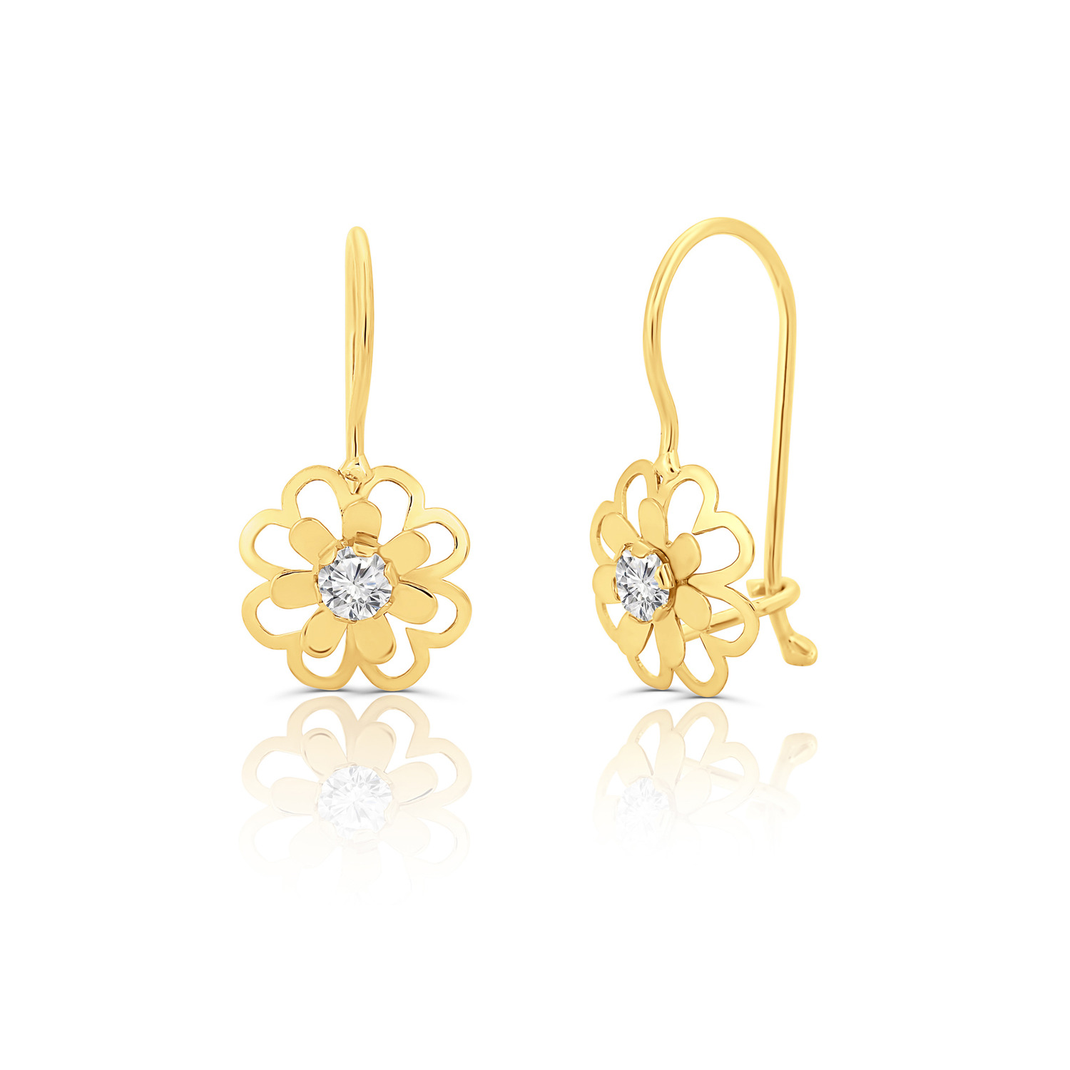 Cercei din aur 14K pentru copii Flower Outline and Hook